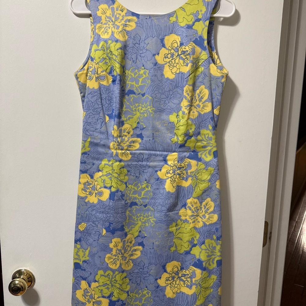 Floral Sleeveless Dress - Blue and Yellow
